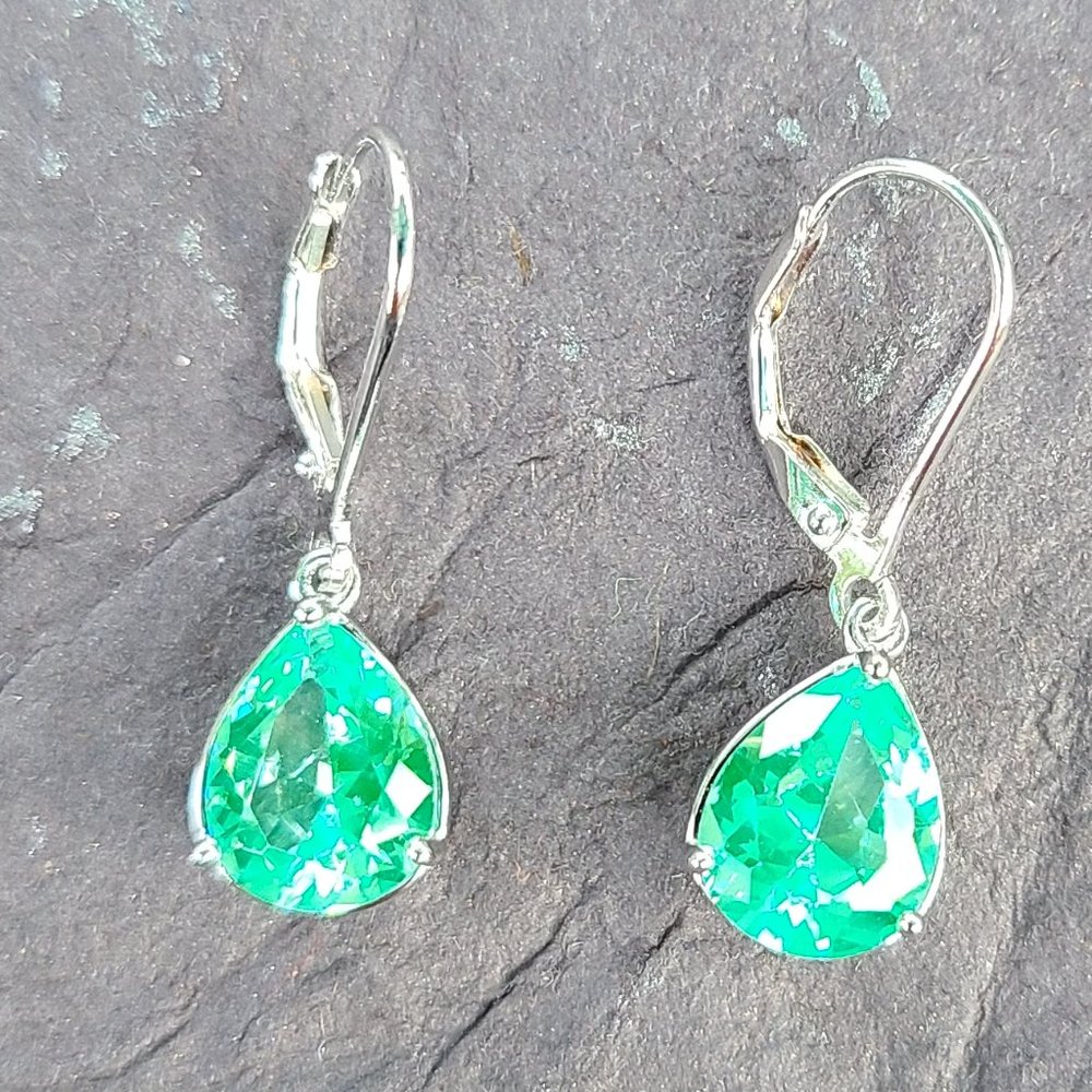 Green Synthetic Spinel in Sterling Silver-Remarkable Earrings-Wedding Earrings - Picture 2 of 5